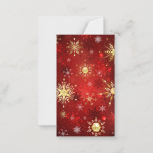 Christmas Golden Snowflakes on Red Background Card
