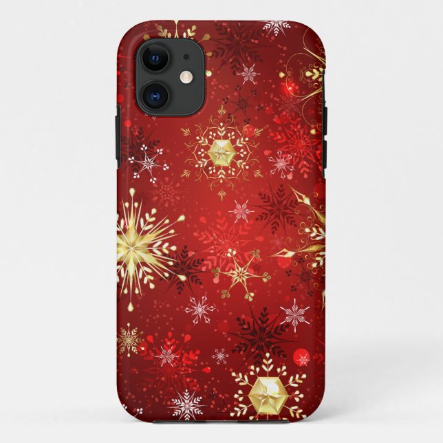 Christmas Golden Snowflakes on Red Background Case-Mate iPhone Case (Back)