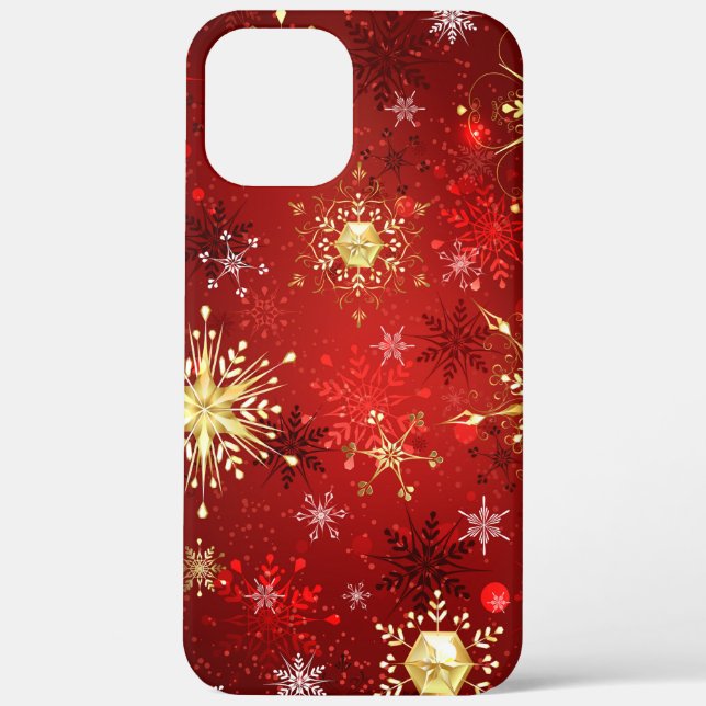 Christmas Golden Snowflakes on Red Background Case-Mate iPhone Case (Back)