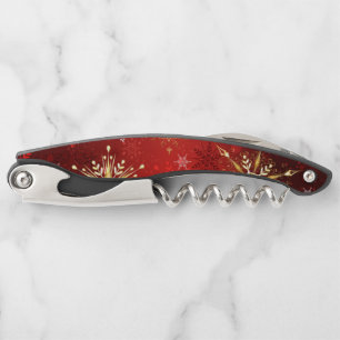 Christmas Golden Snowflakes on Red Background Corkscrew