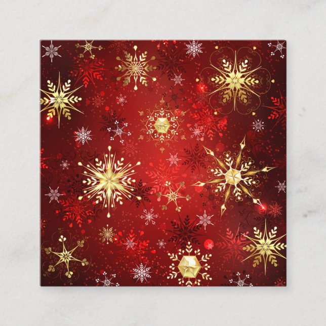 Christmas Golden Snowflakes on Red Background Discount Card (Front)