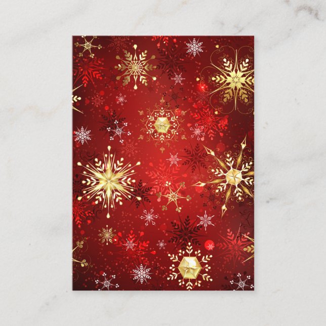 Christmas Golden Snowflakes on Red Background Discount Card (Front)