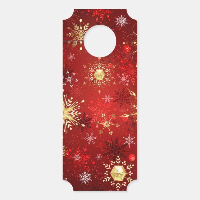 Christmas Golden Snowflakes on Red Background Door Hanger (Front)