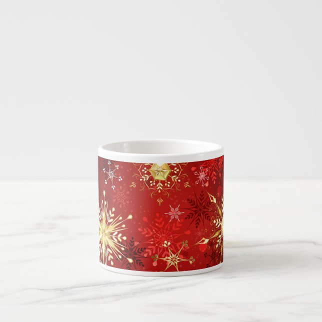 Christmas Golden Snowflakes on Red Background Espresso Cup (Front)
