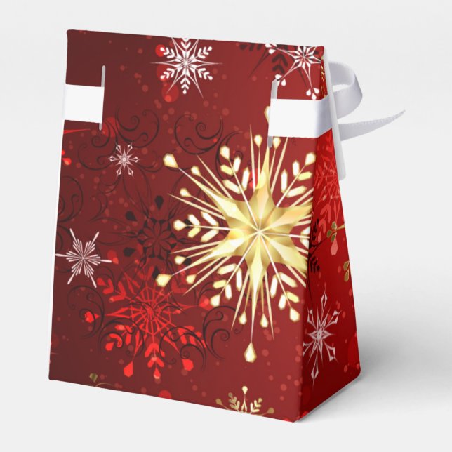 Christmas Golden Snowflakes on Red Background Favour Box (Back Side)