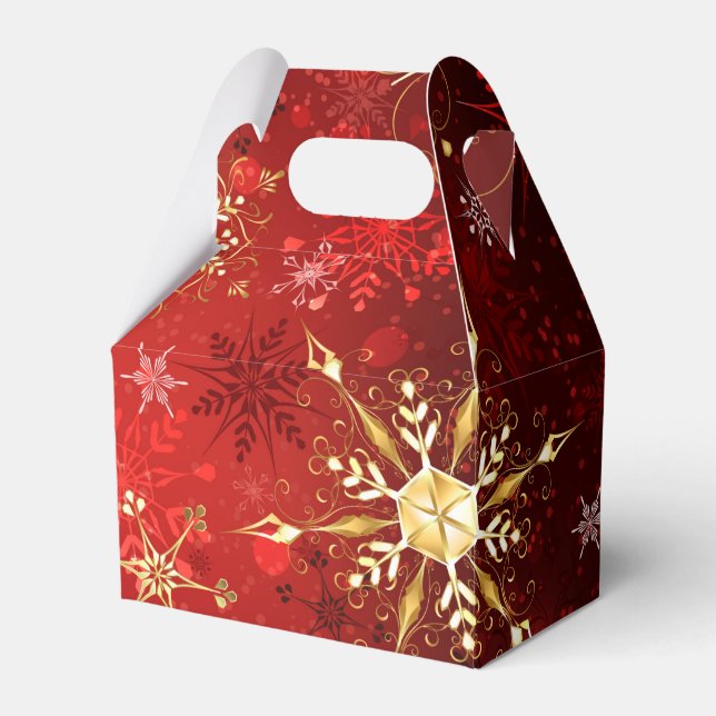 Christmas Golden Snowflakes on Red Background Favour Box (Front Side)