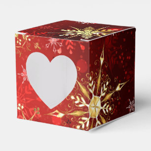 Christmas Golden Snowflakes on Red Background Favour Box
