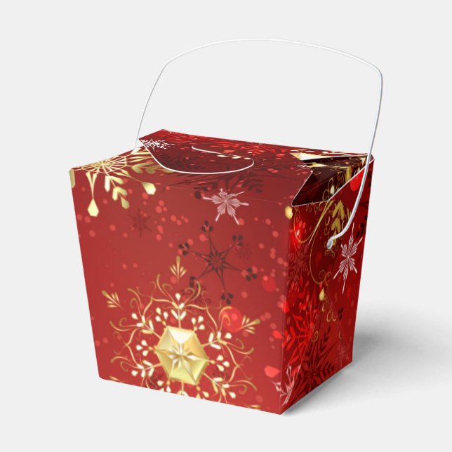 Christmas Golden Snowflakes on Red Background Favour Box (Front Side)