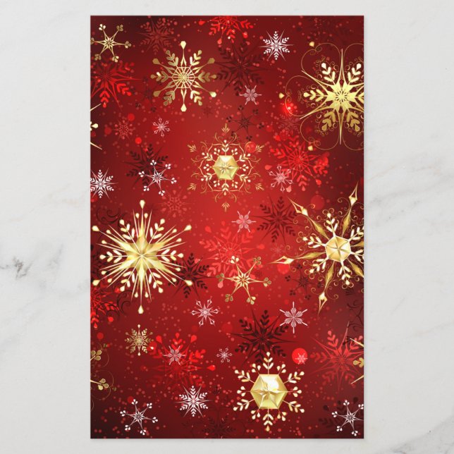 Christmas Golden Snowflakes on Red Background Flyer (Front)