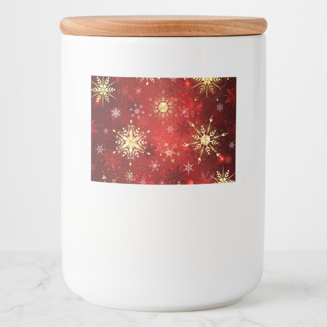 Christmas Golden Snowflakes on Red Background Food Label (Front)