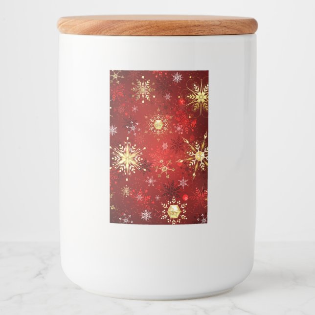 Christmas Golden Snowflakes on Red Background Food Label (Front)