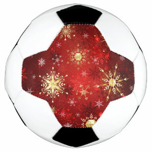 Christmas Golden Snowflakes on Red Background Football