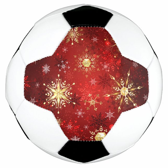 Christmas Golden Snowflakes on Red Background Football (Front)