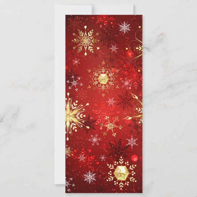 Christmas Golden Snowflakes on Red Background Holiday Card (Front)