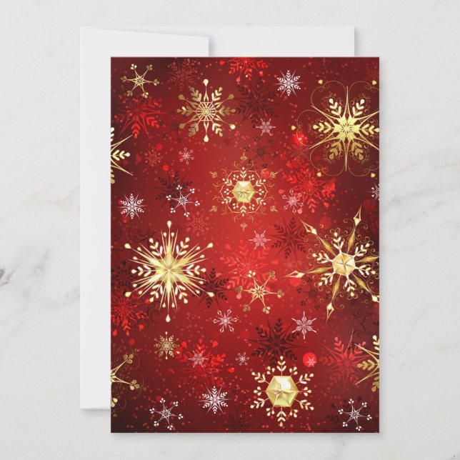 Christmas Golden Snowflakes on Red Background Holiday Card (Front)