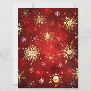 Christmas Golden Snowflakes on Red Background Invitation