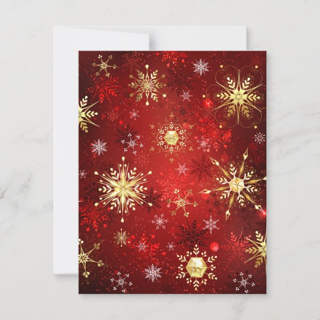 Christmas Golden Snowflakes on Red Background Invitation (Front)