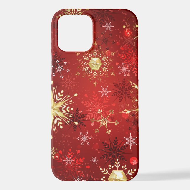 Christmas Golden Snowflakes on Red Background iPhone Case (Back)