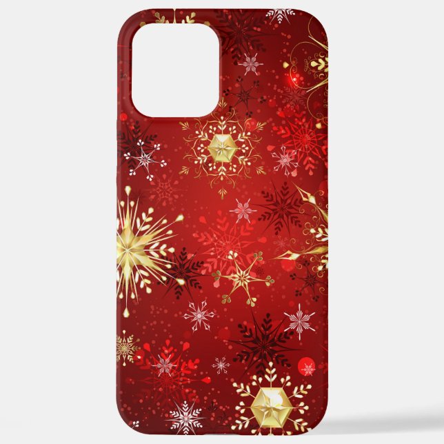 Christmas Golden Snowflakes on Red Background iPhone Case (Back)