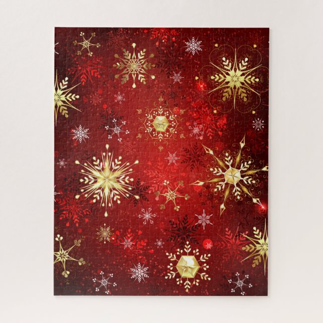 Christmas Golden Snowflakes on Red Background Jigsaw Puzzle (Vertical)