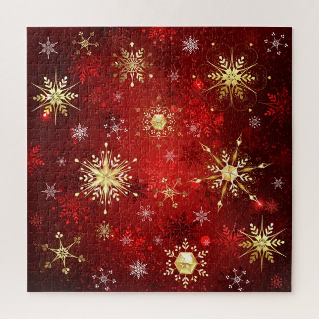 Christmas Golden Snowflakes on Red Background Jigsaw Puzzle (Vertical)
