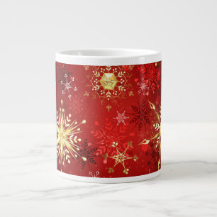 Christmas Golden Snowflakes on Red Background Large Coffee Mug