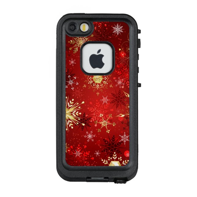 Christmas Golden Snowflakes on Red Background LifeProof iPhone Case (Back)