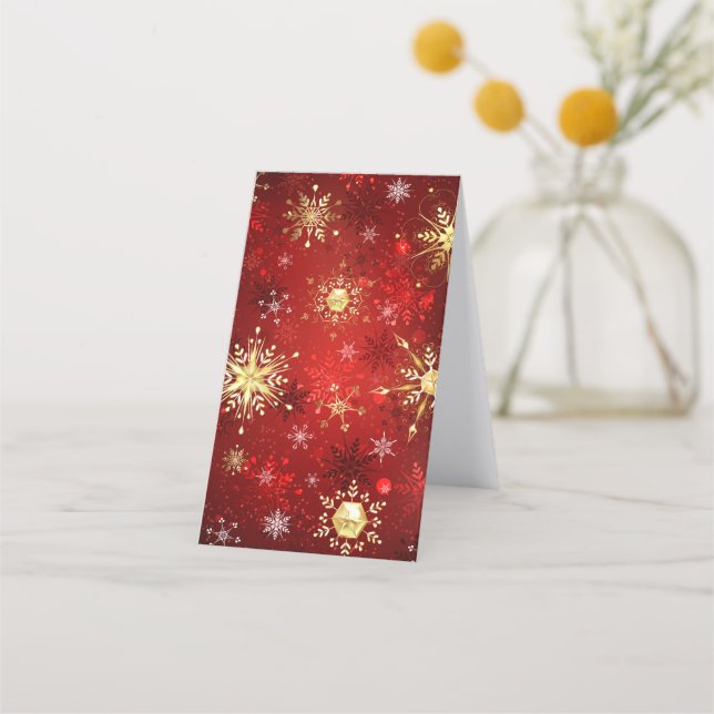 Christmas Golden Snowflakes on Red Background Loyalty Card (Back)