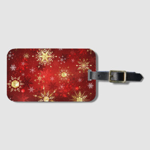 Christmas Golden Snowflakes on Red Background Luggage Tag