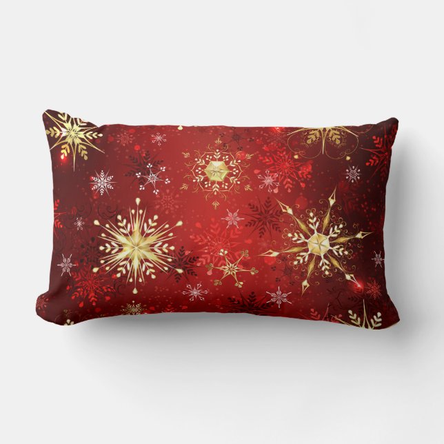 Christmas Golden Snowflakes on Red Background Lumbar Cushion (Front)