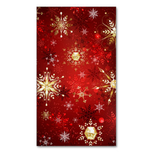 Christmas Golden Snowflakes on Red Background Magnetic Business Card