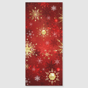 Christmas Golden Snowflakes on Red Background Magnetic Invitation