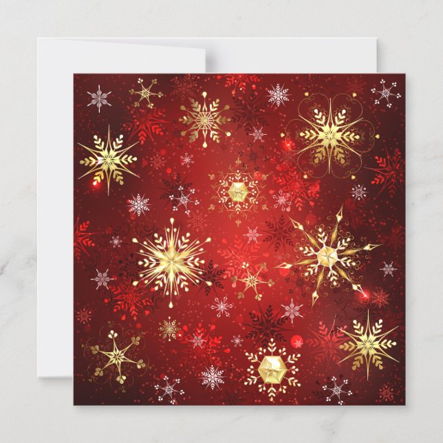 Christmas Golden Snowflakes on Red Background Magnetic Invitation (Front)
