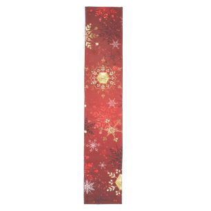 Christmas Golden Snowflakes on Red Background Medium Table Runner
