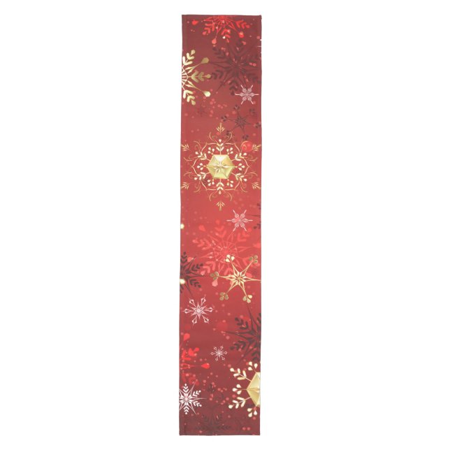 Christmas Golden Snowflakes on Red Background Medium Table Runner (Front)