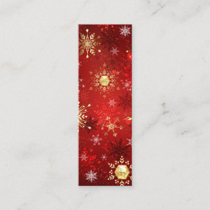 Christmas Golden Snowflakes on Red Background Mini Business Card