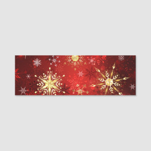 Christmas Golden Snowflakes on Red Background Name Tag