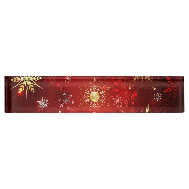 Christmas Golden Snowflakes on Red Background Nameplate (Front)