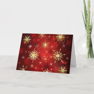 Christmas Golden Snowflakes on Red Background Note Card