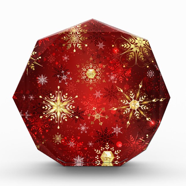 Christmas Golden Snowflakes on Red Background Photo Block (Front)