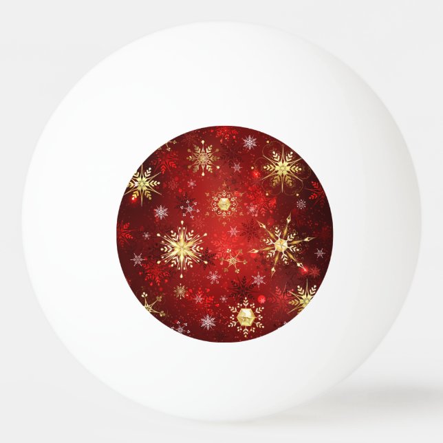 Christmas Golden Snowflakes on Red Background Ping Pong Ball (Front)