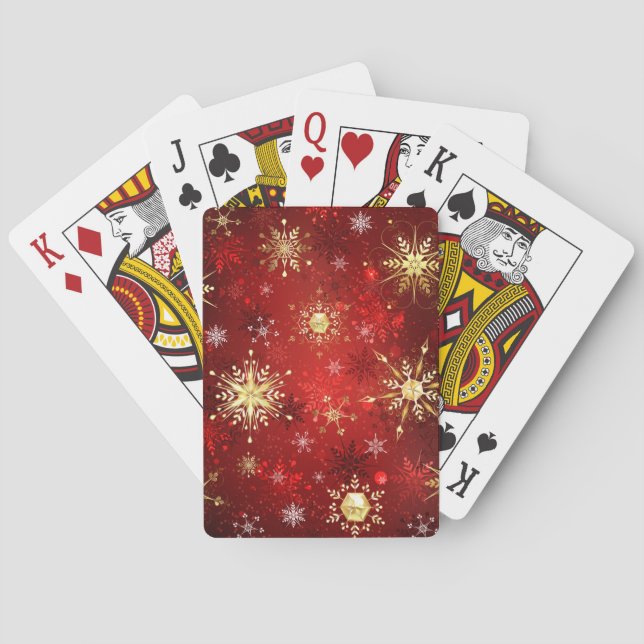 Christmas Golden Snowflakes on Red Background Playing Cards (Back)