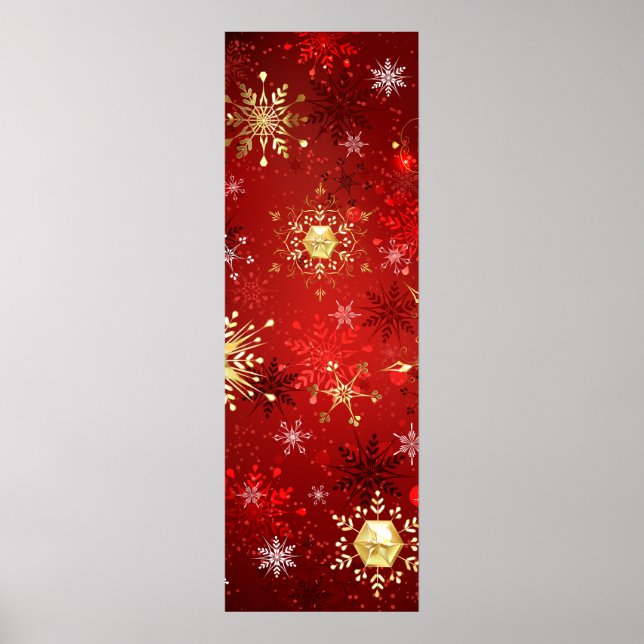 Christmas Golden Snowflakes on Red Background Poster (Front)