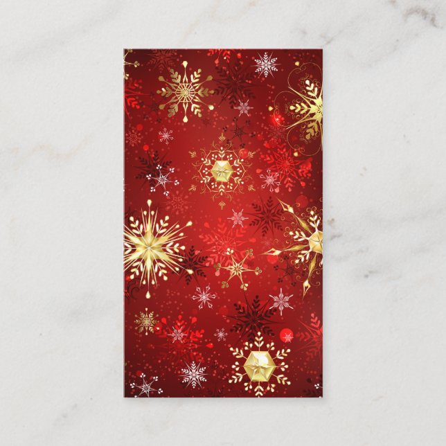 Christmas Golden Snowflakes on Red Background Referral Card (Front)