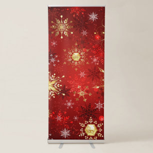 Christmas Golden Snowflakes on Red Background Retractable Banner