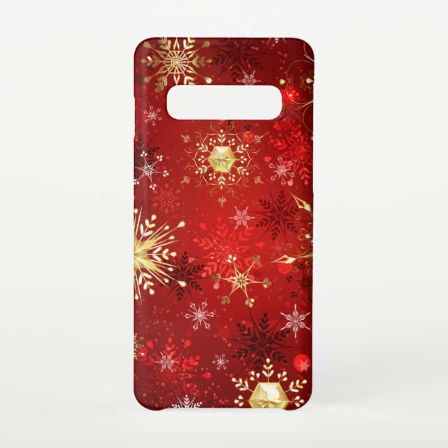 Christmas Golden Snowflakes on Red Background Samsung Galaxy Case (Back)