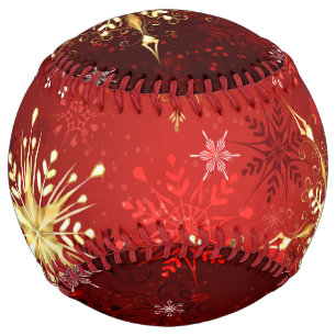 Christmas Golden Snowflakes on Red Background Softball