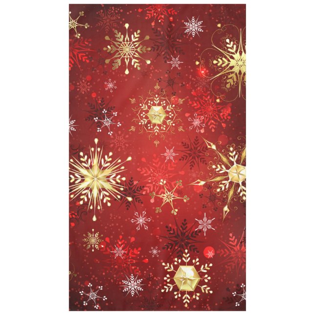 Christmas Golden Snowflakes on Red Background Tablecloth (Front)