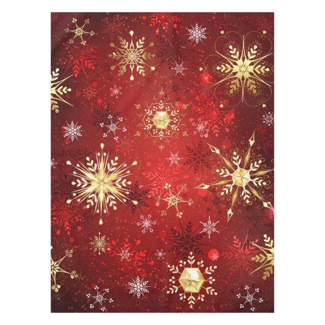 Christmas Golden Snowflakes on Red Background Tablecloth (Front)