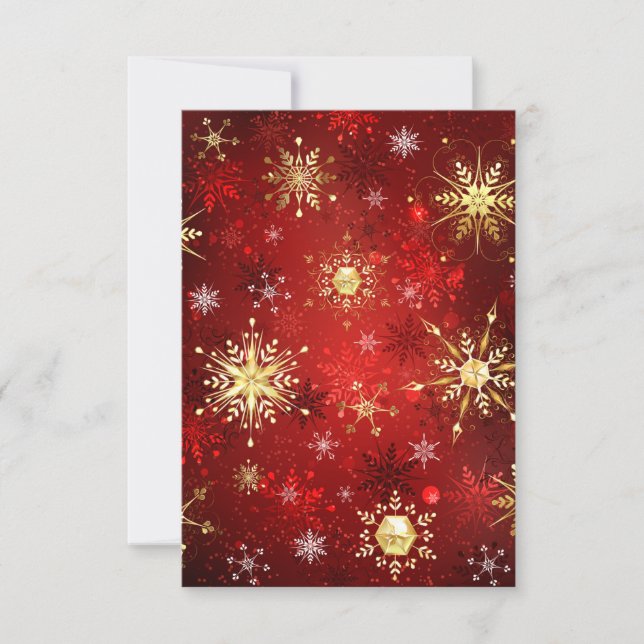 Christmas Golden Snowflakes on Red Background Thank You Card (Front)